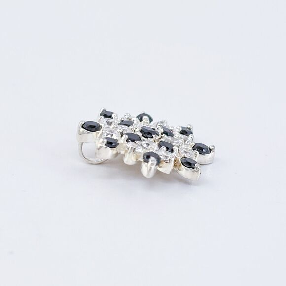 Vintage Sterling Silver 925 Black & Clear Cubic Zirconia Snowflake Pendant - Picture 3 of 6